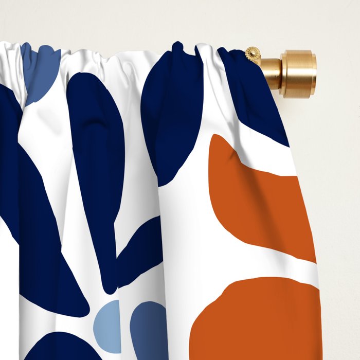 Abstract Flowers, Orange, Blue and White Window Curtain Gallery Image 2