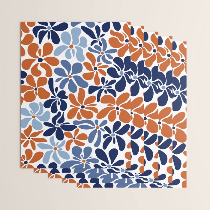 Abstract Flowers, Orange, Blue and White Wrapping Paper Gallery Image 3