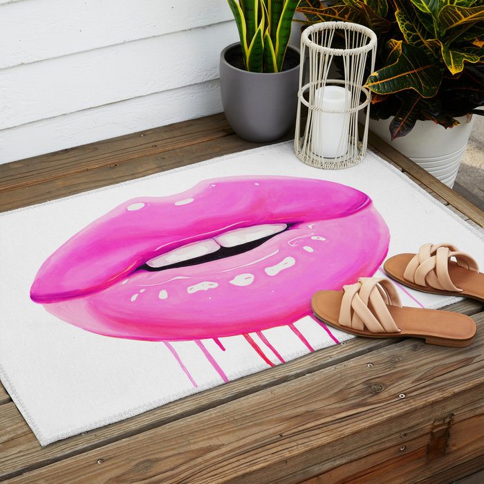 Pink lips Outdoor Rug Gallery Image 2