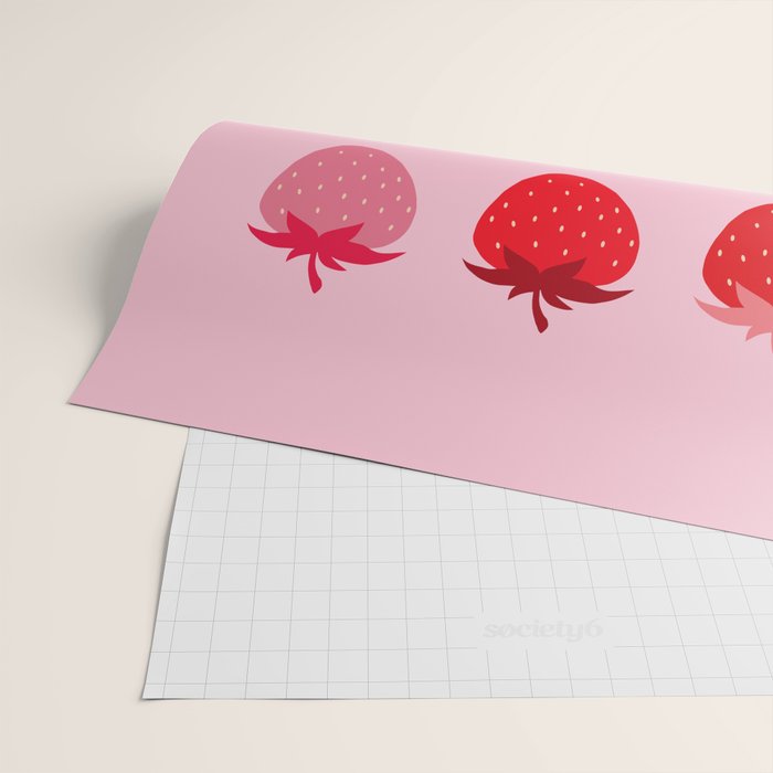 Abstract Retro Fruit Print Pink And Red Aesthetic Modern Preppy Strawberries Wrapping Paper Gallery Image 2
