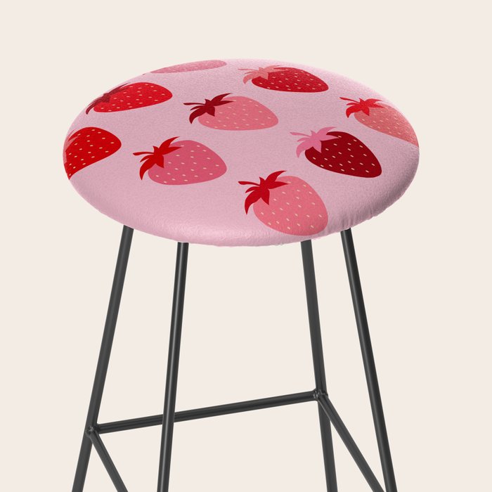 Abstract Retro Fruit Print Pink And Red Aesthetic Modern Preppy Strawberries Stool Gallery Image 2