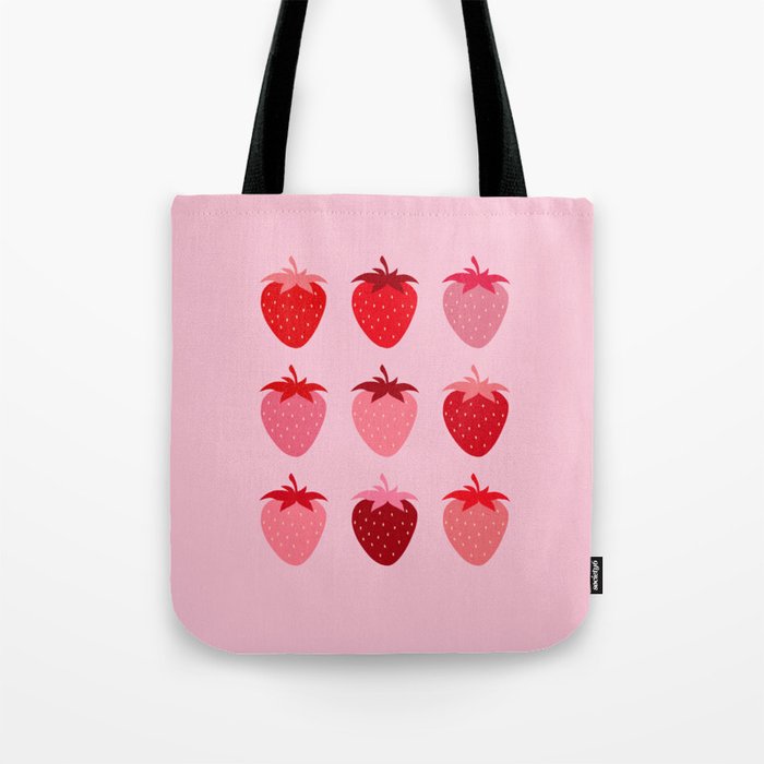 Abstract Retro Fruit Print Pink And Red Aesthetic Modern Preppy Strawberries Tote Bag Gallery Image 1