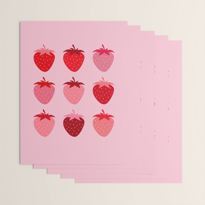 Abstract Retro Fruit Print Pink And Red Aesthetic Modern Preppy Strawberries Wrapping Paper Gallery Image 3