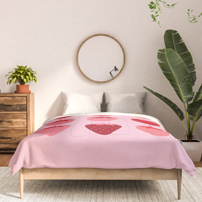 Abstract Retro Fruit Print Pink And Red Aesthetic Modern Preppy Strawberries Comforter Gallery Image 3