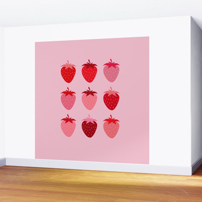 Abstract Retro Fruit Print Pink And Red Aesthetic Modern Preppy Strawberries Wall Mural Gallery Image 2