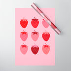 Abstract Retro Fruit Print Pink And Red Aesthetic Modern Preppy Strawberries Wrapping Paper Gallery Image 1