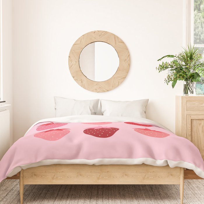 Abstract Retro Fruit Print Pink And Red Aesthetic Modern Preppy Strawberries Duvet Cover Gallery Image 3