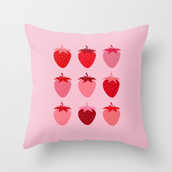 Abstract Retro Fruit Print Pink And Red Aesthetic Modern Preppy Strawberries Throw Pillow Gallery Image 1