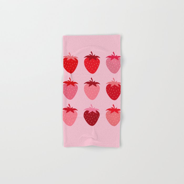 Abstract Retro Fruit Print Pink And Red Aesthetic Modern Preppy Strawberries Bath Towel Gallery Image 1