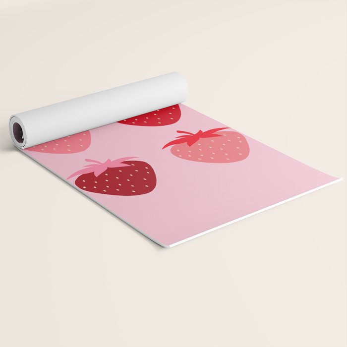 Abstract Retro Fruit Print Pink And Red Aesthetic Modern Preppy Strawberries Yoga Mat Gallery Image 2
