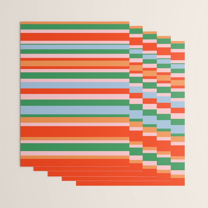 Colorful Stripe Orange, Green, Pale Pink, and Baby Blue Pattern Wrapping Paper Gallery Image 3