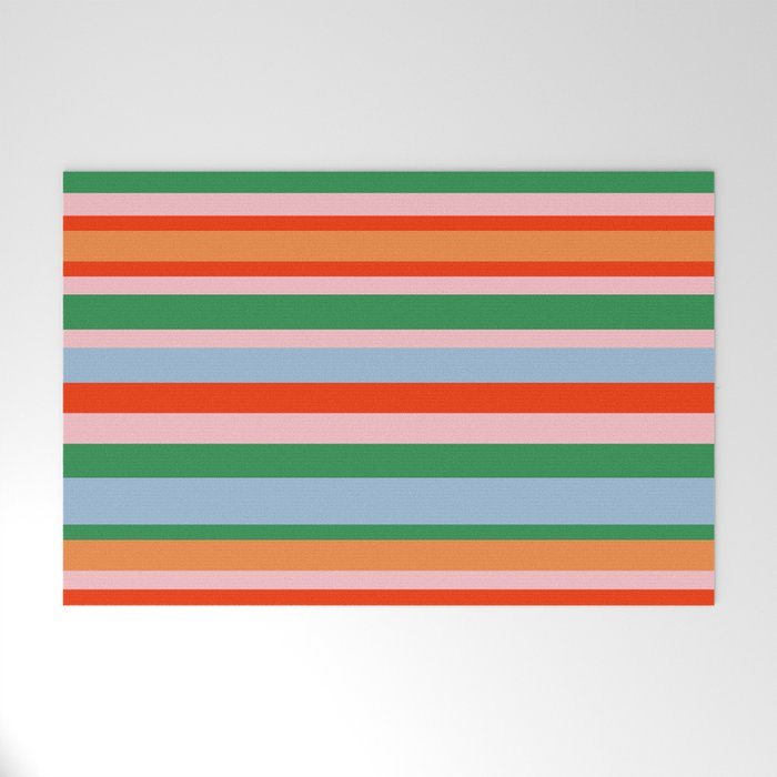 Colorful Stripe Orange, Green, Pale Pink, and Baby Blue Pattern Welcome Mat Gallery Image 1