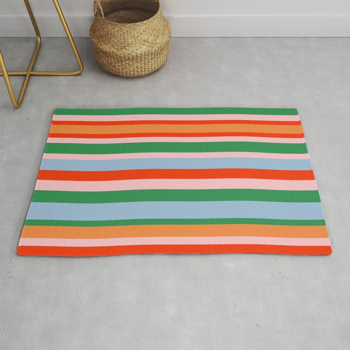 Colorful Stripe Orange, Green, Pale Pink, and Baby Blue Pattern Rug Gallery Image 1