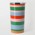 Colorful Stripe Orange, Green, Pale Pink, and Baby Blue Pattern Travel Mug Gallery Image 1
