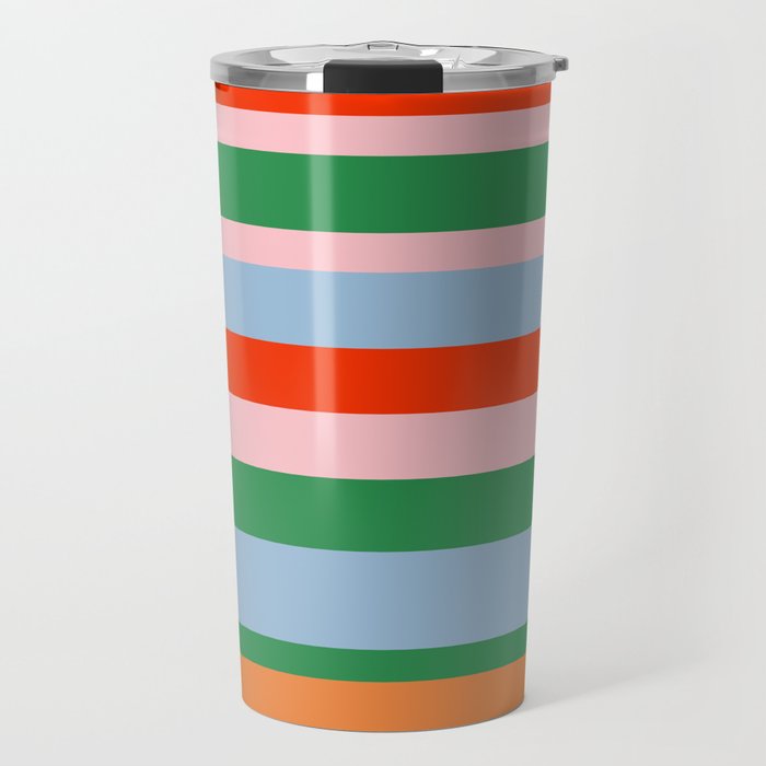 Colorful Stripe Orange, Green, Pale Pink, and Baby Blue Pattern Travel Mug Gallery Image 1