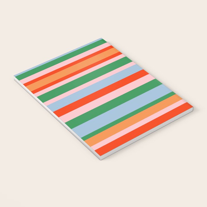 Colorful Stripe Orange, Green, Pale Pink, and Baby Blue Pattern Notebook Gallery Image 3