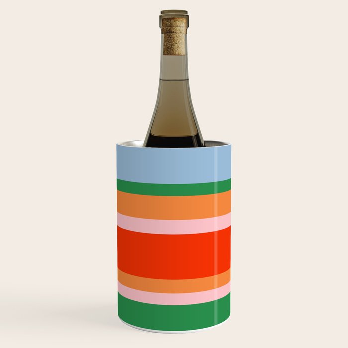 Colorful Stripe Orange, Green, Pale Pink, and Baby Blue Pattern Wine Chiller Gallery Image 2