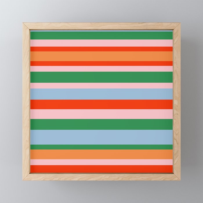 Colorful Stripe Orange, Green, Pale Pink, and Baby Blue Pattern Mini Art Print Gallery Image 1
