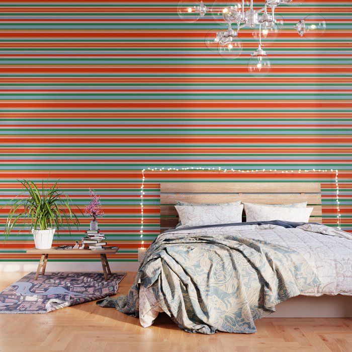 Colorful Stripe Orange, Green, Pale Pink, and Baby Blue Pattern Wallpaper Gallery Image 3