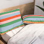 Colorful Stripe Orange, Green, Pale Pink, and Baby Blue Pattern Pillow Sham Gallery Image 2