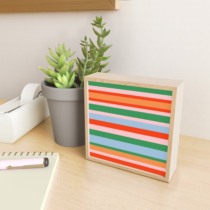 Colorful Stripe Orange, Green, Pale Pink, and Baby Blue Pattern Mini Art Print Gallery Image 2