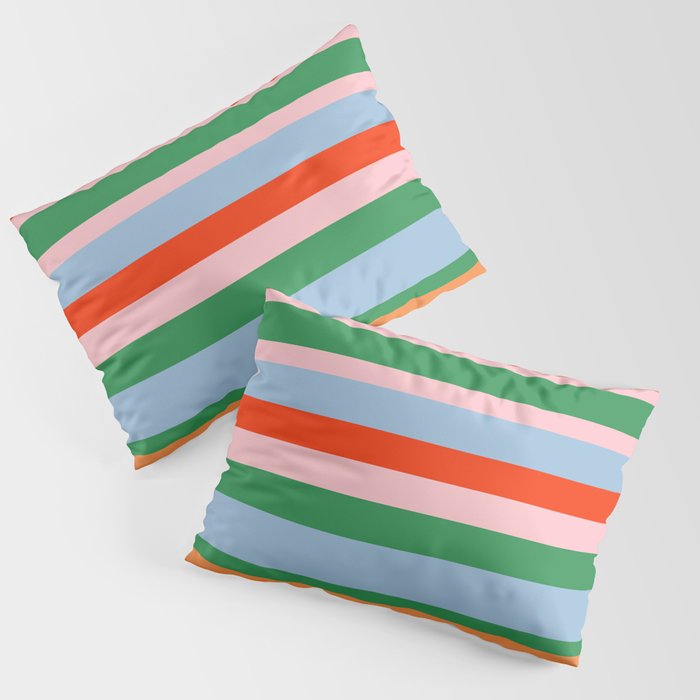 Colorful Stripe Orange, Green, Pale Pink, and Baby Blue Pattern Pillow Sham Gallery Image 3