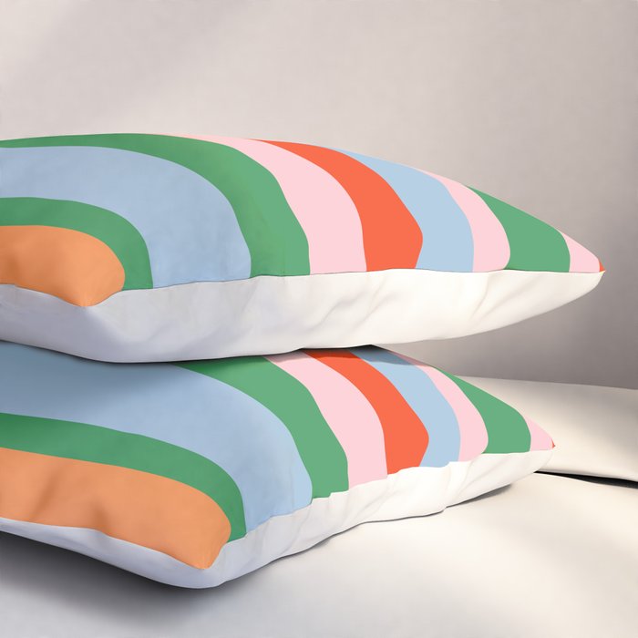 Colorful Stripe Orange, Green, Pale Pink, and Baby Blue Pattern Pillow Sham Gallery Image 3