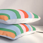 Colorful Stripe Orange, Green, Pale Pink, and Baby Blue Pattern Pillow Sham Gallery Image 3
