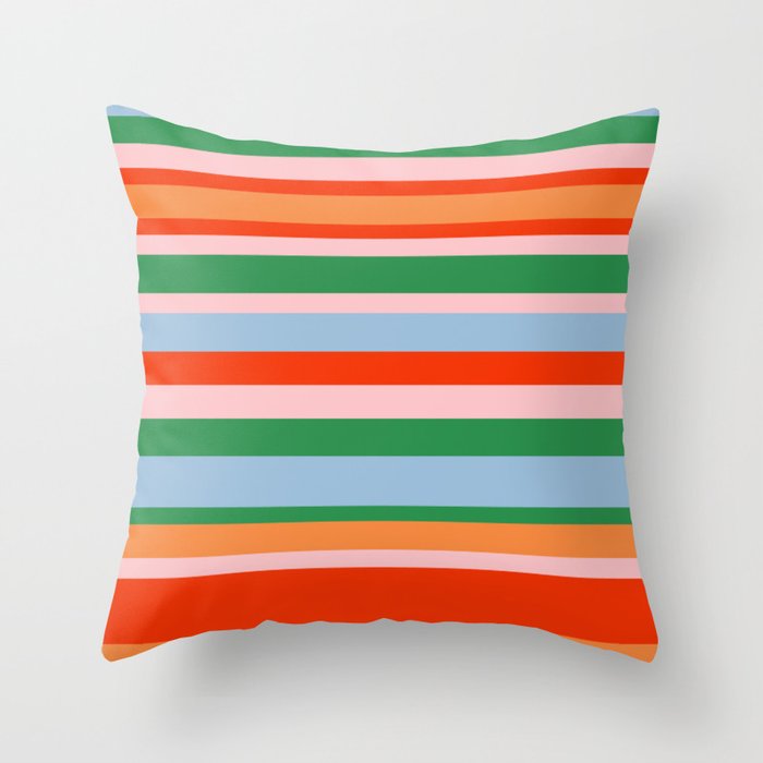 Colorful Stripe Orange, Green, Pale Pink, and Baby Blue Pattern Throw Pillow Gallery Image 6