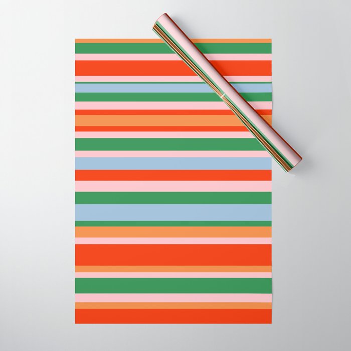 Colorful Stripe Orange, Green, Pale Pink, and Baby Blue Pattern Wrapping Paper Gallery Image 1
