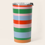 Colorful Stripe Orange, Green, Pale Pink, and Baby Blue Pattern Travel Mug Gallery Image 2