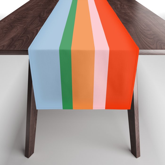 Colorful Stripe Orange, Green, Pale Pink, and Baby Blue Pattern Table Runner Gallery Image 1