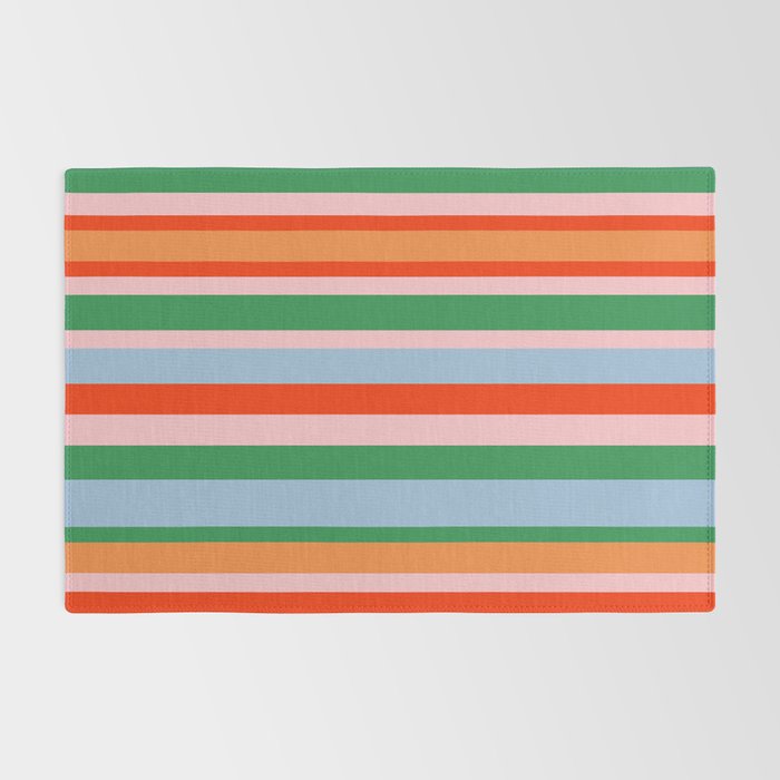 Colorful Stripe Orange, Green, Pale Pink, and Baby Blue Pattern Rug Gallery Image 2