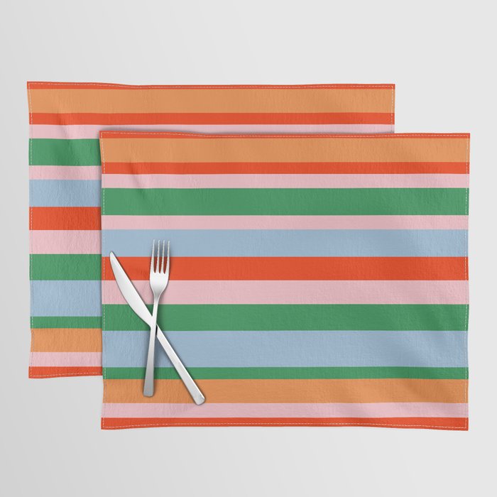 Colorful Stripe Orange, Green, Pale Pink, and Baby Blue Pattern Placemat Gallery Image 1