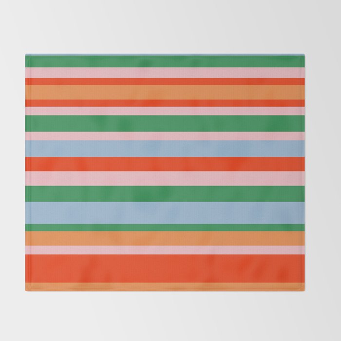 Colorful Stripe Orange, Green, Pale Pink, and Baby Blue Pattern Throw Blanket Gallery Image 2