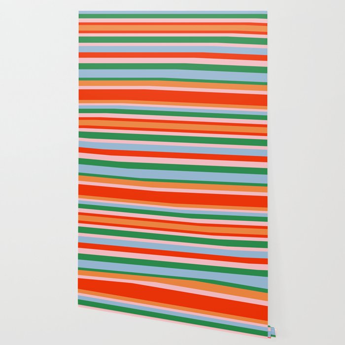 Colorful Stripe Orange, Green, Pale Pink, and Baby Blue Pattern Wallpaper Gallery Image 2