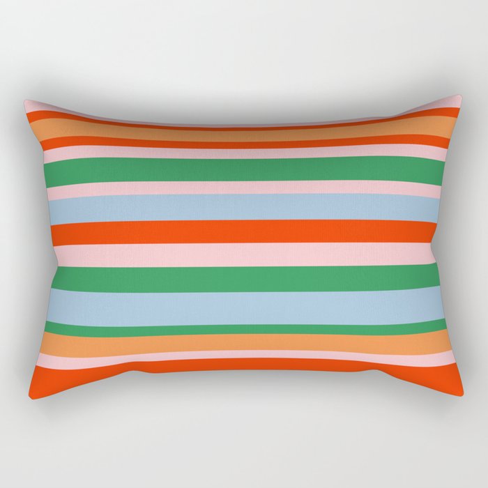 Colorful Stripe Orange, Green, Pale Pink, and Baby Blue Pattern Rectangular Pillow Gallery Image 2