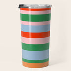 Colorful Stripe Orange, Green, Pale Pink, and Baby Blue Pattern Travel Mug Gallery Image 3