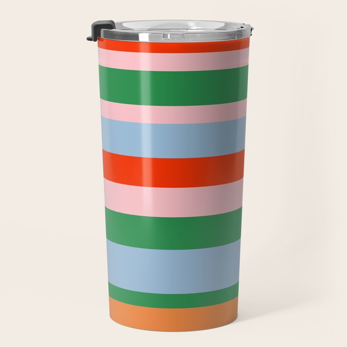 Colorful Stripe Orange, Green, Pale Pink, and Baby Blue Pattern Travel Mug Gallery Image 3