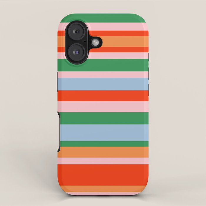 Colorful Stripe Orange, Green, Pale Pink, and Baby Blue Pattern iPhone Case Gallery Image 1