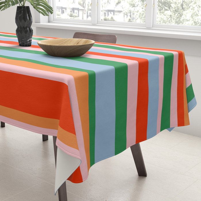 Colorful Stripe Orange, Green, Pale Pink, and Baby Blue Pattern Tablecloth Gallery Image 3