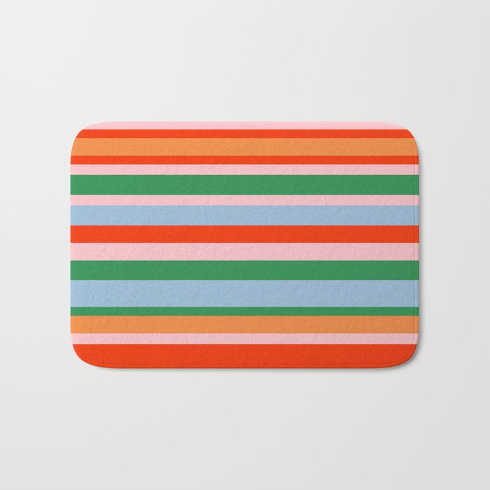 Colorful Stripe Orange, Green, Pale Pink, and Baby Blue Pattern Bath Mat Gallery Image 1