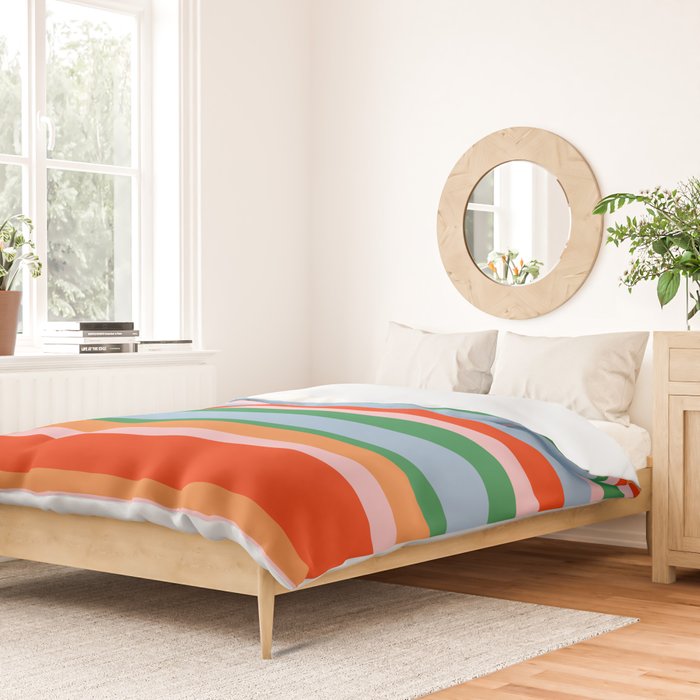 Colorful Stripe Orange, Green, Pale Pink, and Baby Blue Pattern Duvet Cover Gallery Image 2