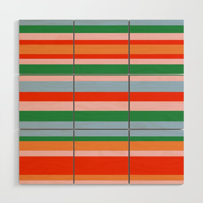 Colorful Stripe Orange, Green, Pale Pink, and Baby Blue Pattern Wood Wall Art Gallery Image 1