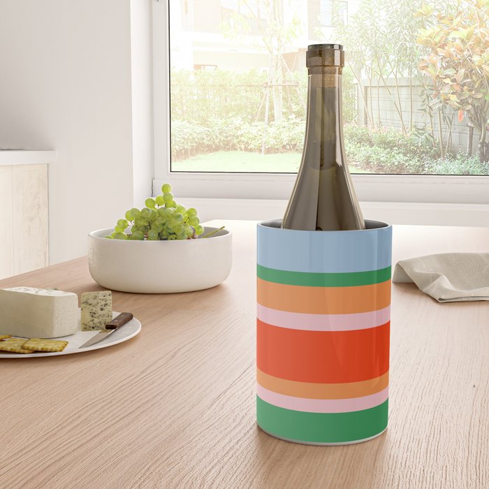 Colorful Stripe Orange, Green, Pale Pink, and Baby Blue Pattern Wine Chiller Gallery Image 4