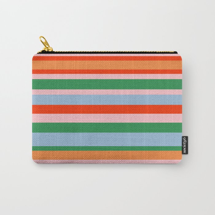 Colorful Stripe Orange, Green, Pale Pink, and Baby Blue Pattern Carry All Pouch Gallery Image 1