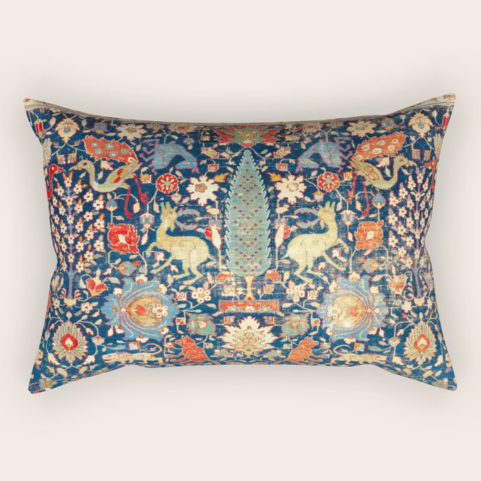 Enchanted Mythical Beasts 17th Century Persian Rug Print Rectangular Pillow Gallery Image 2