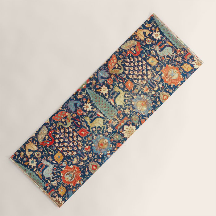 Enchanted Mythical Beasts 17th Century Persian Rug Print Yoga Mat Gallery Image 1