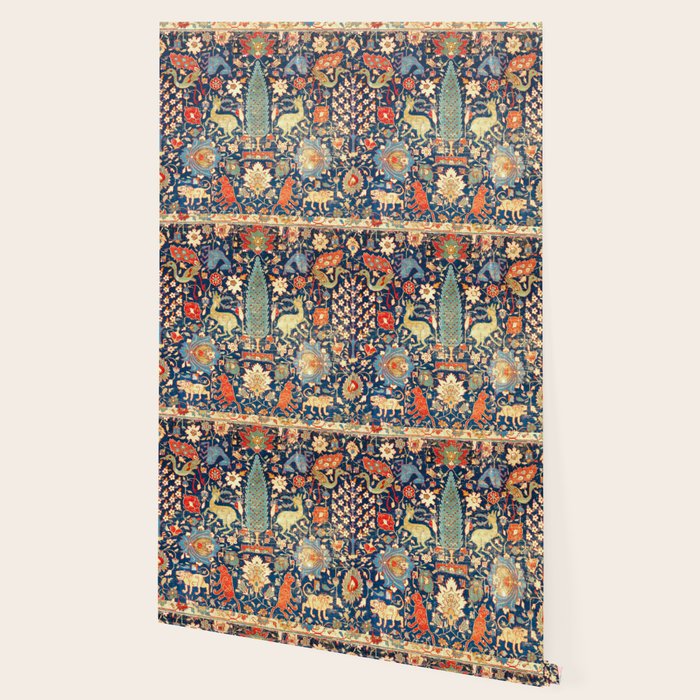Enchanted Mythical Beasts 17th Century Persian Rug Print Wallpaper Gallery Image 2
