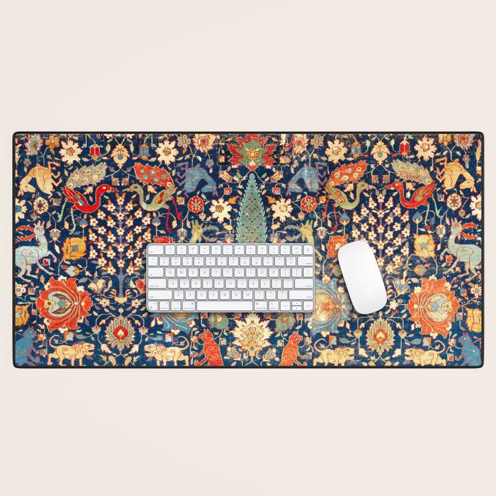 Enchanted Mythical Beasts 17th Century Persian Rug Print Desk Mat Gallery Image 1